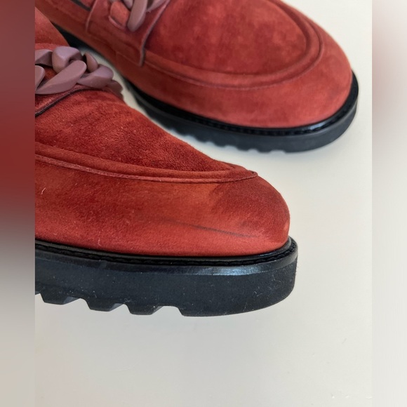 Mephisto Salka Rust Red Velvet Leather Slip-On Chain Detail Lug Sole Loafers - Picture 3 of 13